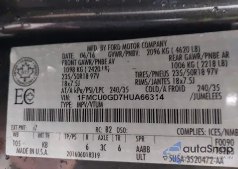 2017 Ford Escape Se z USA, uszkodzony, nr VIN 1FMCU0GD7HUA66314